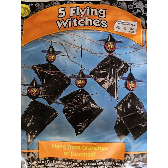 Vtg Halloween Sun Hill flying witches outdoor porch decoration tree hanging Y2K - Picture 2 of 4